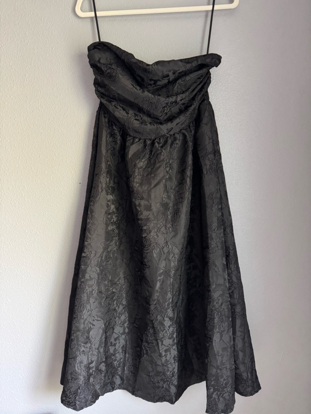 Strapless Black Floral Jacquard Dress